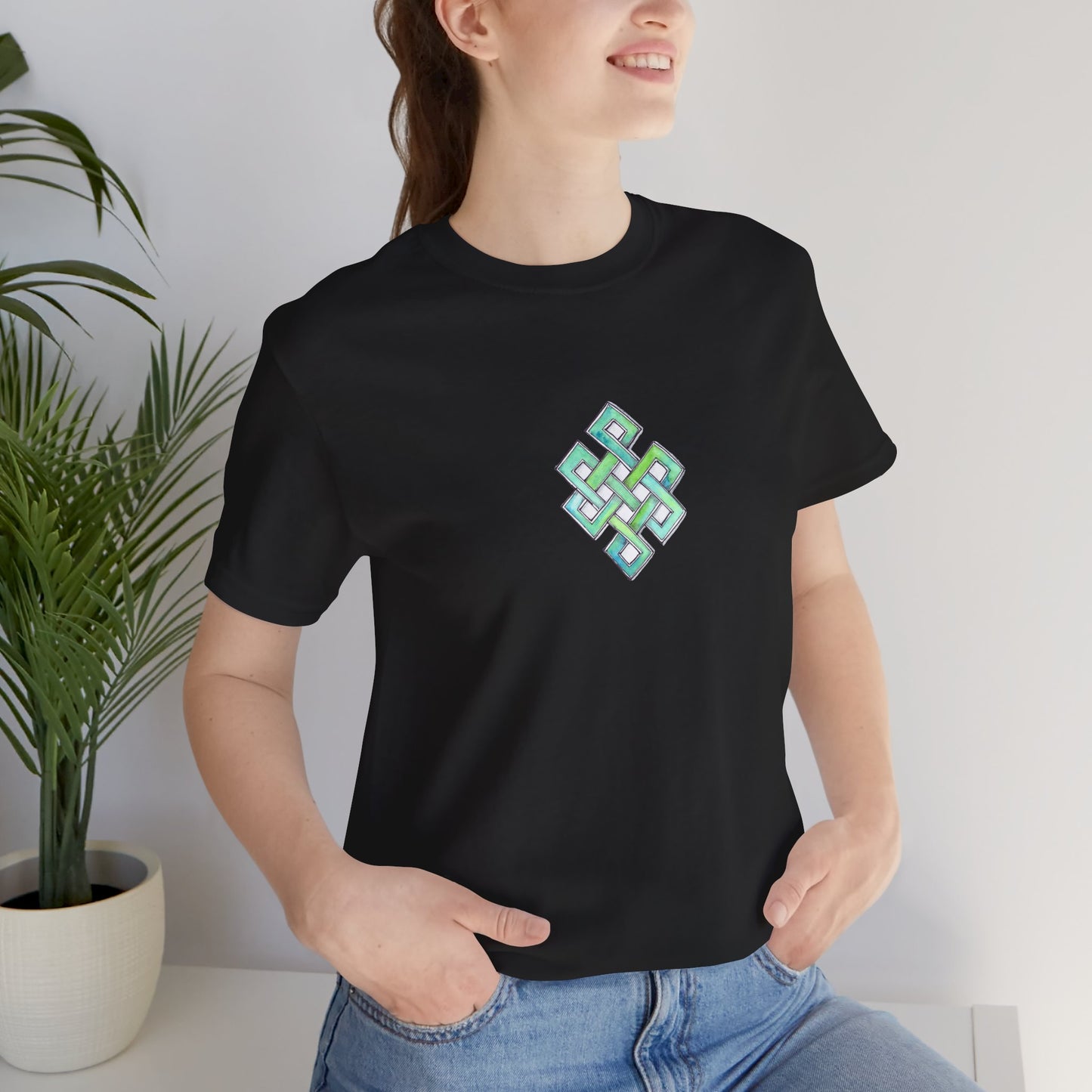 Symbolic Endless Knot Black T-Shirt Hand Painted Design - Unisex