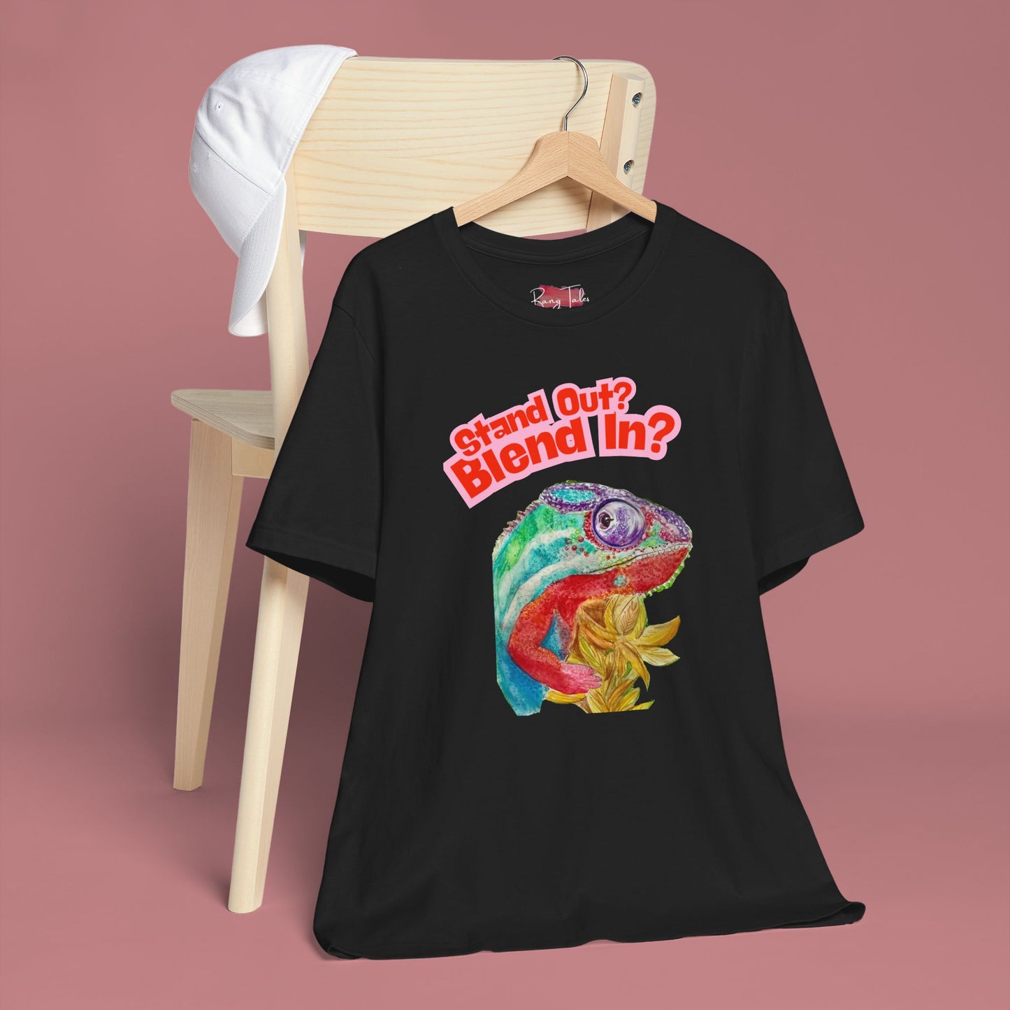 Colourful Chameleon Graphic Black T-Shirt - Hand Painted Design