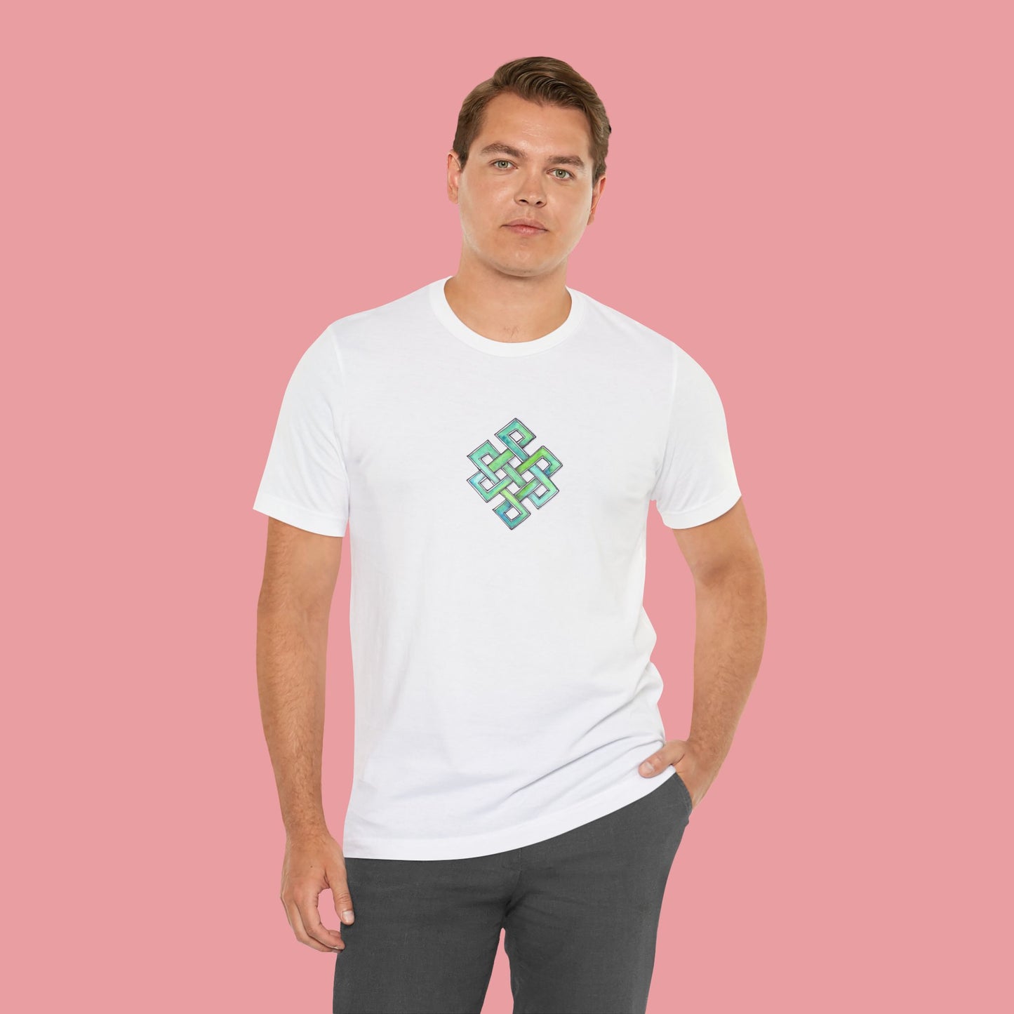 Symbolic Endless Knot White T-Shirt Hand Painted Design- Unisex