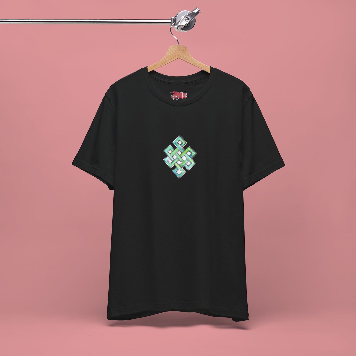 Symbolic Endless Knot Black T-Shirt Hand Painted Design - Unisex