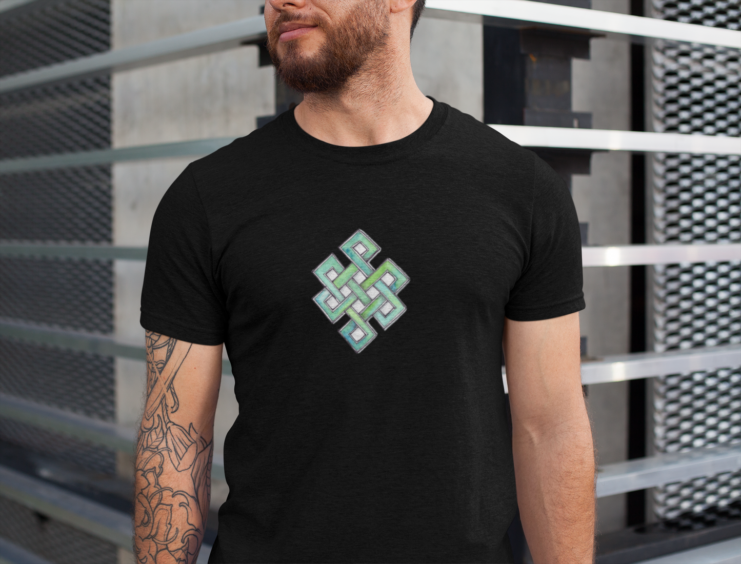 Symbolic Endless Knot Black T-Shirt Hand Painted Design - Unisex