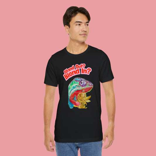 Colourful Chameleon Graphic Black T-Shirt - Hand Painted Design