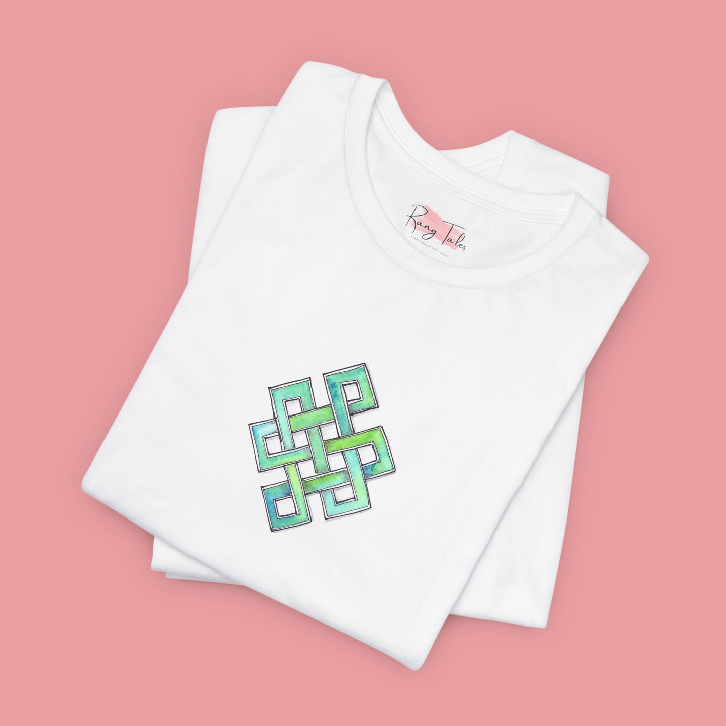 Symbolic Endless Knot White T-Shirt Hand Painted Design- Unisex