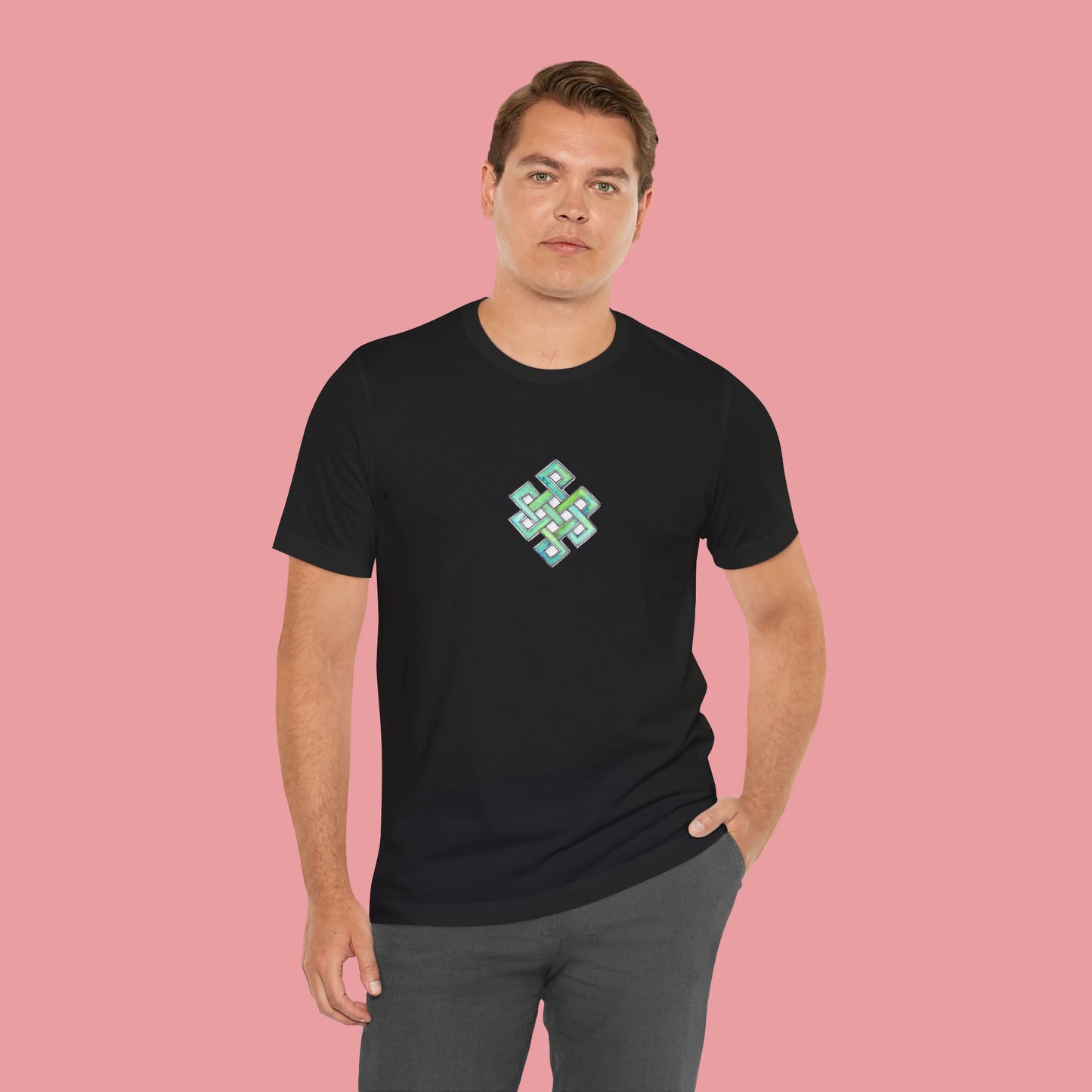 Symbolic Endless Knot Black T-Shirt Hand Painted Design - Unisex