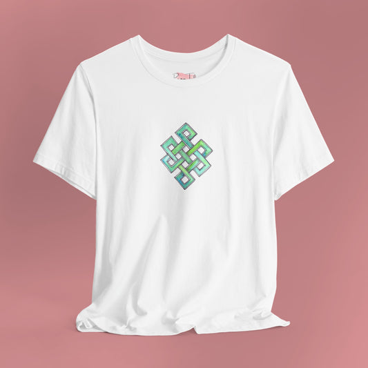 Symbolic Endless Knot White T-Shirt Hand Painted Design- Unisex