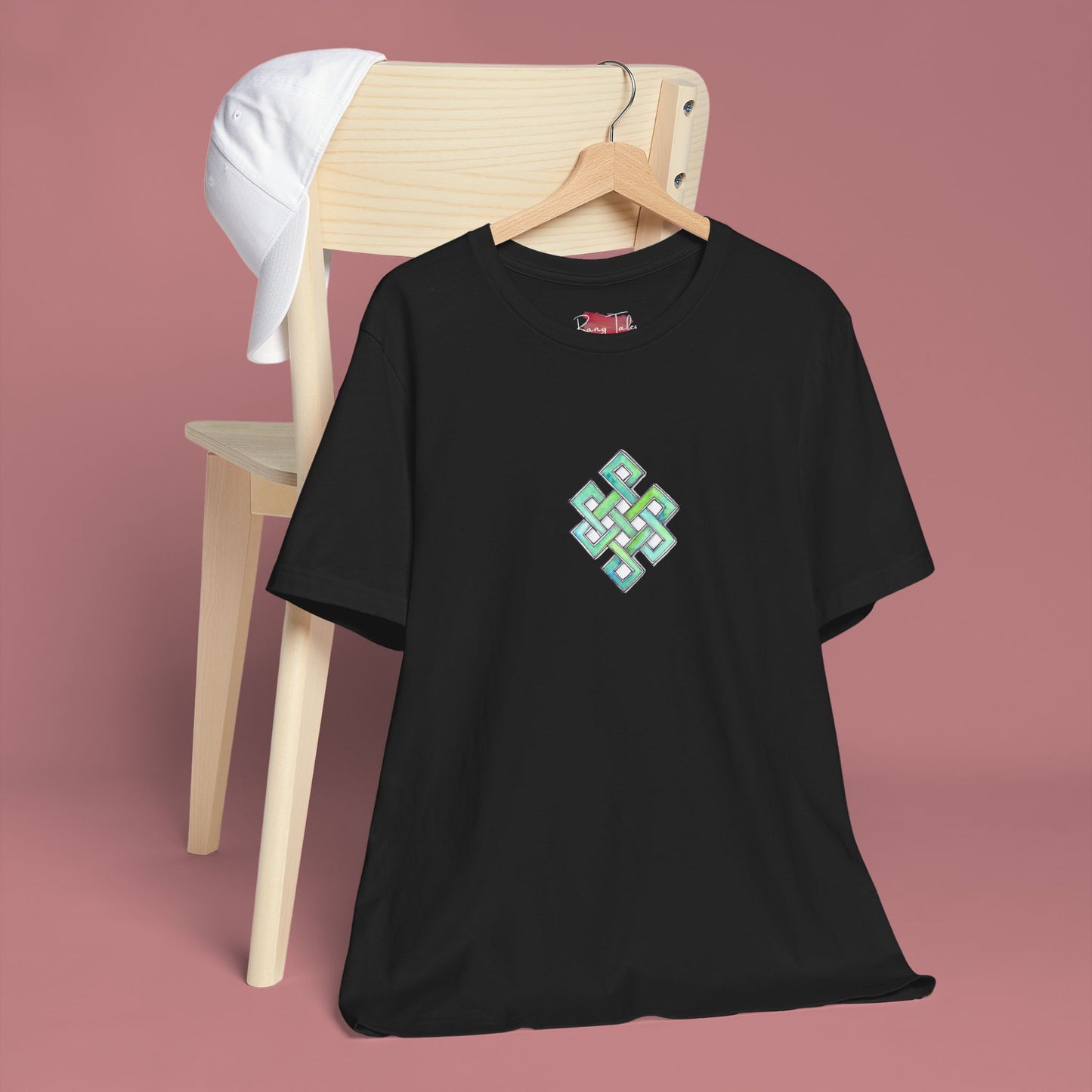 Symbolic Endless Knot Black T-Shirt Hand Painted Design - Unisex